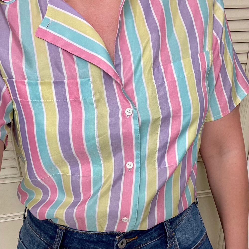 80’s Lady Manhattan Candy Stripe Blouse - Picture 2 of 7